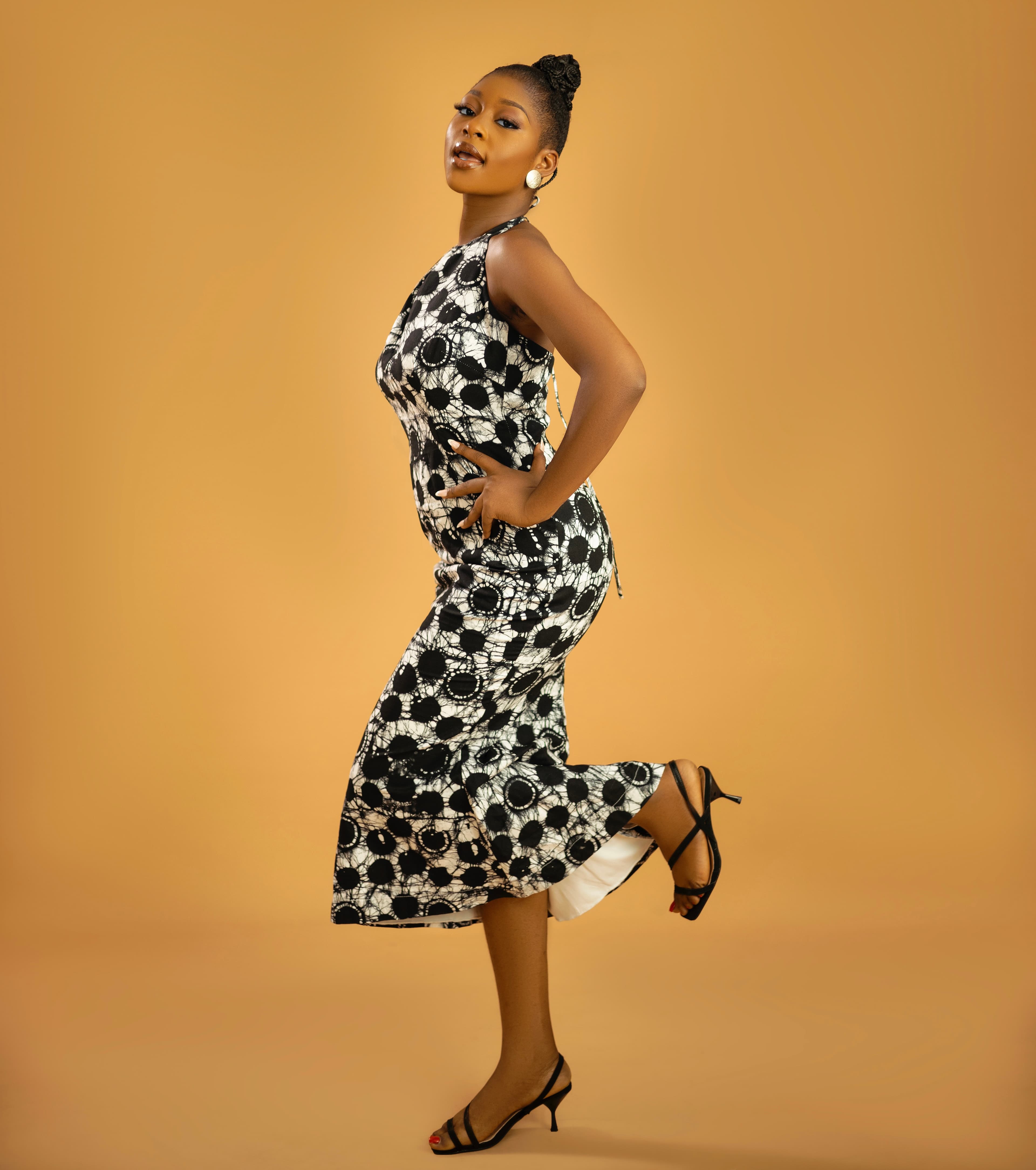 TemADE Studios model wearing cotton adire